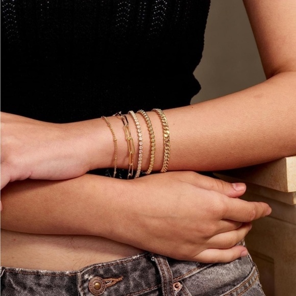 GOLD 14k Gold Plated 5pc Cubic Zirconia Bracelet Set - Picture 3 of 4